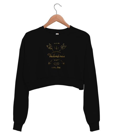 Tisho - Her gün Sevgililer Günü - Sen ve Ben Siyah Kadın Crop Sweatshirt