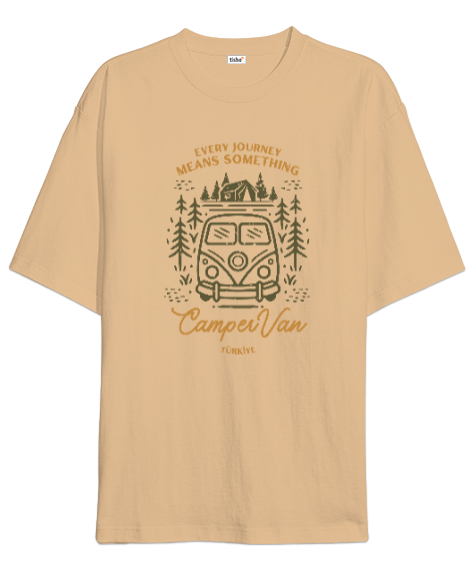 Tisho - Her Maceranın Bir Anlamı Vardır Kampçı Karavanı Orman ve Çadır Türkiye Kampçı ve Dağcı Özel Tasarım Camel Oversize Unisex Tişört
