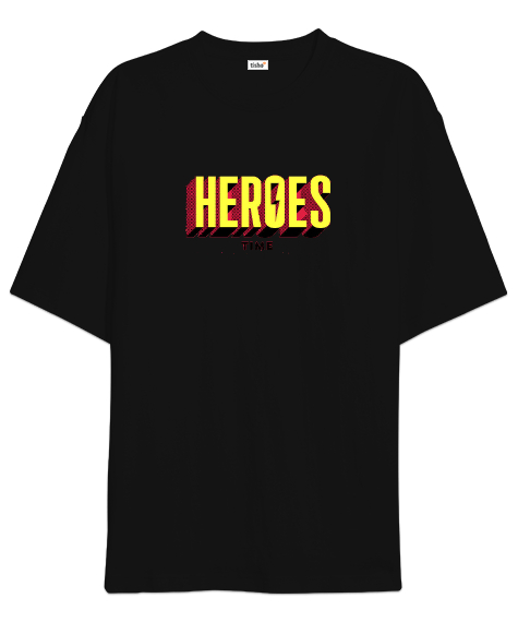 Tisho - Heroes Time Siyah Oversize Unisex Tişört