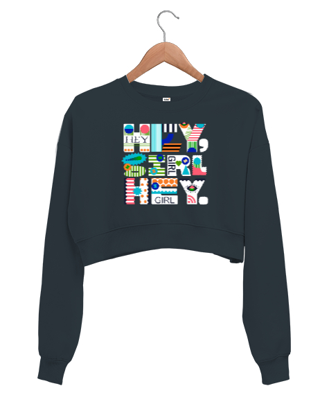 Tisho - Hey Girl Füme Kadın Crop Sweatshirt