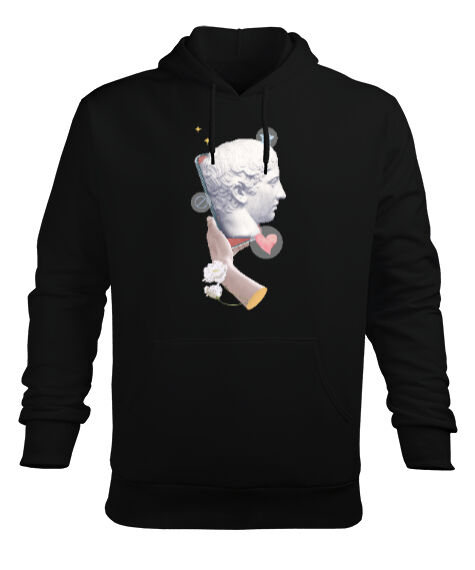 Tisho - heykel tasarım Siyah Erkek Kapüşonlu Hoodie Sweatshirt