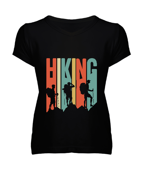 Tisho - Hikingg Siyah Kadın V Yaka Tişört