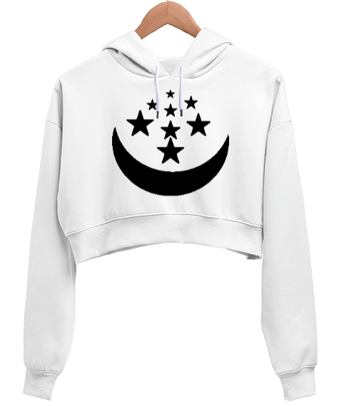 Tisho - Hilal ve yıldızlar Kadın Crop Hoodie Kapüşonlu Sweatshirt