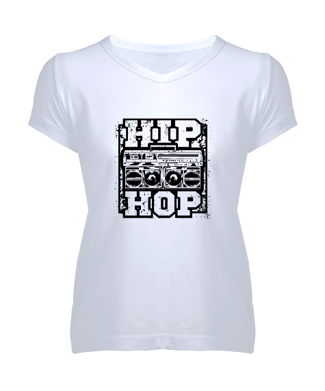 Tisho - Hip Hop Beyaz Kadın V Yaka Tişört