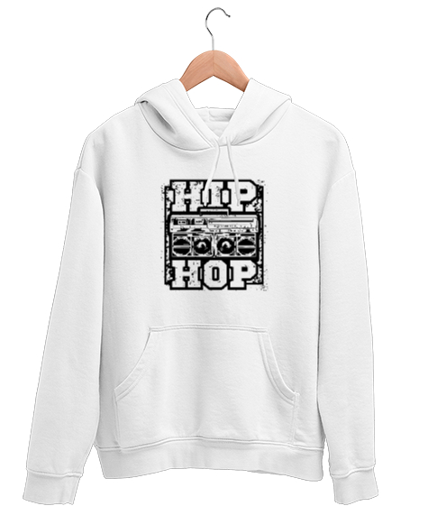 Tisho - Hip Hop Beyaz Unisex Kapşonlu Sweatshirt