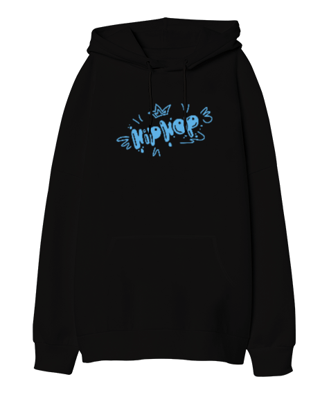 Tisho - Hip Hop Siyah Oversize Unisex Kapüşonlu Sweatshirt