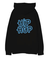 Hip Hop Siyah Oversize Unisex Kapüşonlu Sweatshirt - Thumbnail