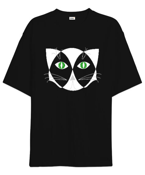 Tisho - Hipnotize Kedi Siyah Oversize Unisex Tişört