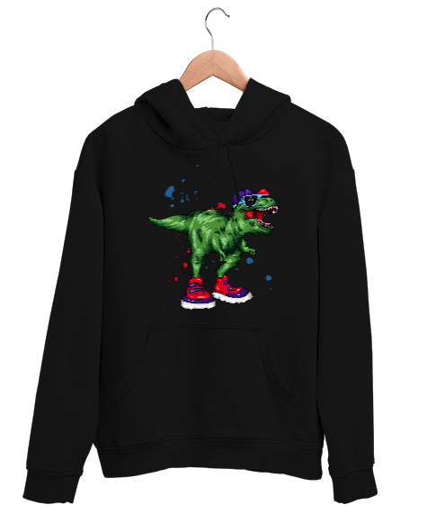 Tisho - Hipster Dinozor Siyah Unisex Kapşonlu Sweatshirt