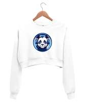 Hipster Panda Beyaz Kadın Crop Sweatshirt - Tisho