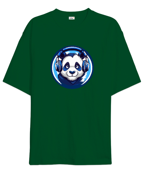 Tisho - Hipster Panda Çimen Yeşili Oversize Unisex Tişört