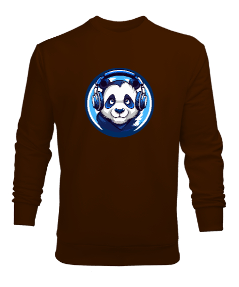 Tisho - Hipster Panda Kahverengi Erkek Sweatshirt