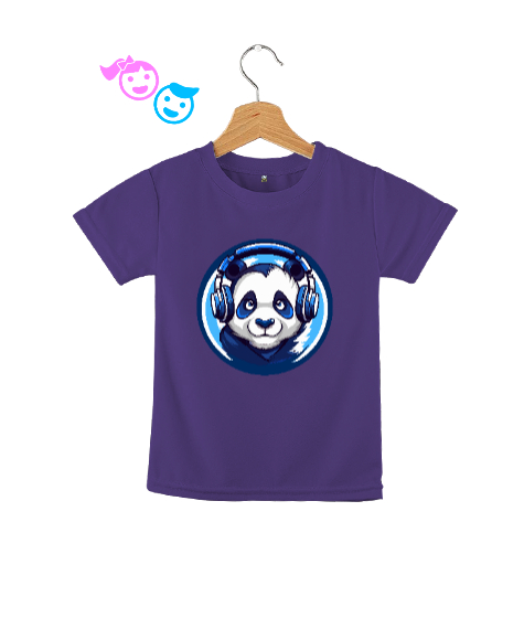Tisho - Hipster Panda Mor Çocuk Unisex