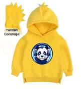 Hipster Panda Sarı Çocuk Dinozor Kapşonlu Hoodie - Tisho