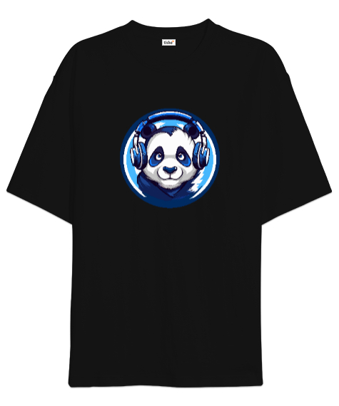 Tisho - Hipster Panda Siyah Oversize Unisex Tişört