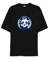 Hipster Panda Siyah Oversize Unisex Tişört - Tisho