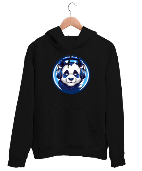 Tisho - Hipster Panda Siyah Unisex Kapşonlu Sweatshirt
