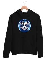 Hipster Panda Siyah Unisex Kapşonlu Sweatshirt - Tisho