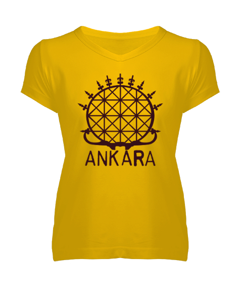 Tisho - Hitit Güneşi - Ankara Sarı Kadın V Yaka Tişört