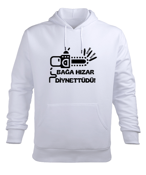 Tisho - Hızar Sesi Beyaz Erkek Kapüşonlu Hoodie Sweatshirt