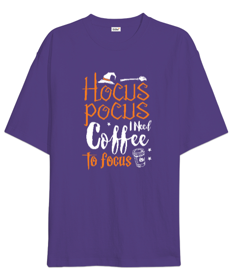 Tisho - Hocus Pocus Coffee - Hokus Pokus Kahve Mor Oversize Unisex Tişört