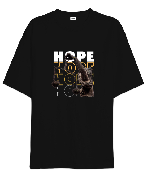 Tisho - Hope Baskılı Siyah Oversize Unisex Tişört
