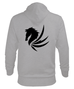 Horse Desenli Gri Erkek Hoodie Erkek Kapüşonlu Hoodie Sweatshirt - Thumbnail