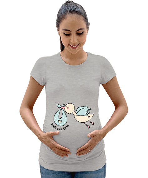 Tisho - Hoş Geldin Bebek Gri Kadın Hamile Tişört