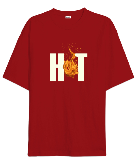 Tisho - Hot- Alev, Sıcak Kırmızı Oversize Unisex Tişört
