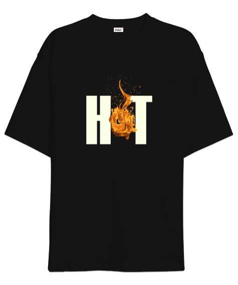 Tisho - Hot- Alev, Sıcak Siyah Oversize Unisex Tişört