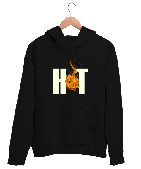 Tisho - Hot- Alev, Sıcak Siyah Unisex Kapşonlu Sweatshirt