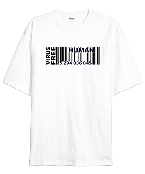 Tisho - Human Barcode - Barkod Beyaz Oversize Unisex Tişört