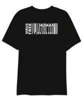 Human Barcode - Barkod Sırt Baskılı Siyah Oversize Unisex Tişört - Thumbnail