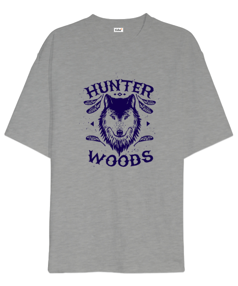Tisho - Hunter Wolf - Kurt Gri Oversize Unisex Tişört