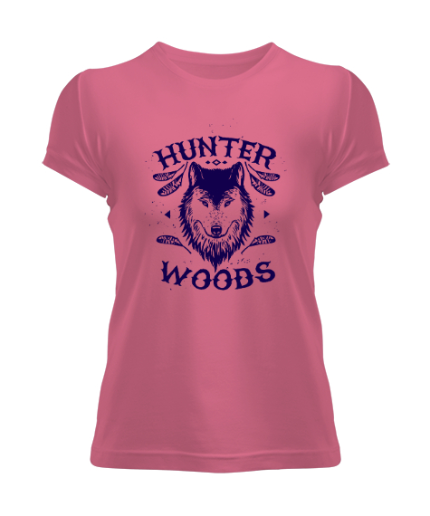 Tisho - Hunter Wolf - Kurt Pembe Kadın Tişört