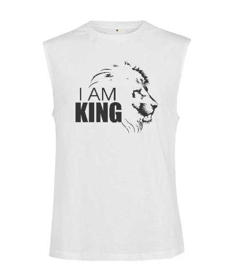 Tisho - I Am King - Ben Kralım - Aslan Kafası Beyaz Kesik Kol Unisex Tişört