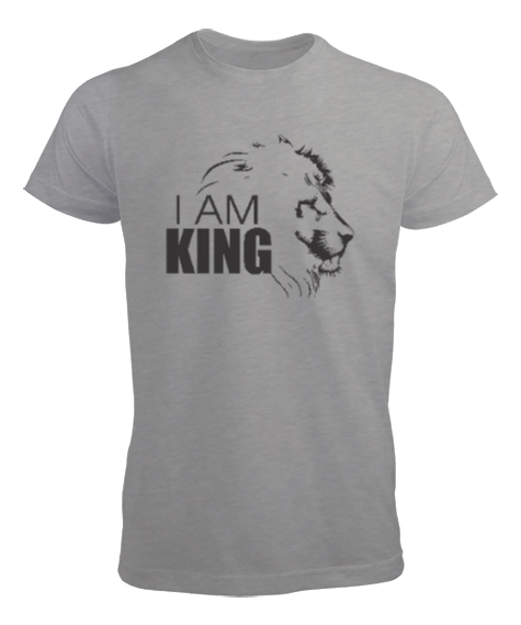 Tisho - I Am King - Ben Kralım - Aslan Kafası Gri Erkek Tişört