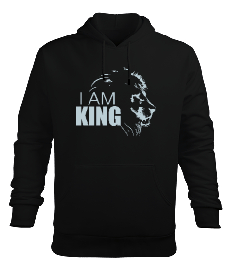 Tisho - I Am King - Ben Kralım - Aslan Kafası Siyah Erkek Kapüşonlu Hoodie Sweatshirt