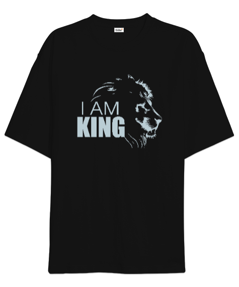 Tisho - I Am King - Ben Kralım - Aslan Kafası Siyah Oversize Unisex Tişört