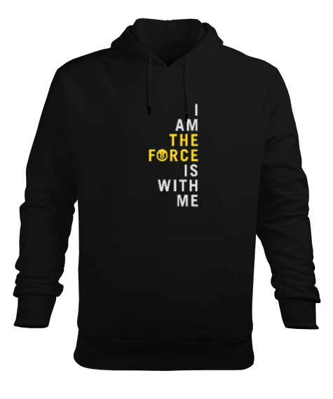 Tisho - I am the Force Force is with Me Baskılı Siyah Erkek Kapüşonlu Hoodie Sweatshirt