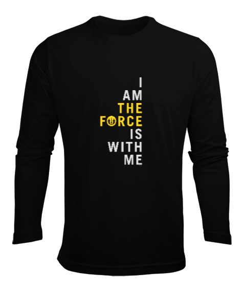 Tisho - I am the Force Force is with Me Baskılı Siyah Erkek Uzun Kol Yazlık Tişört