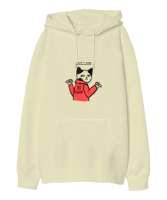 I Dont care, Umrumda Değil, Go away kedi Krem Oversize Unisex Kapüşonlu Sweatshirt - Tisho