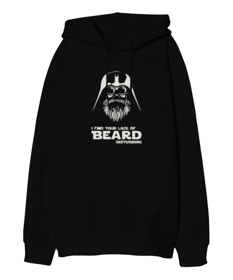 Tisho - I Find Your Lack Of Beard Disturbing Star Wars Siyah Oversize Unisex Kapüşonlu Sweatshirt