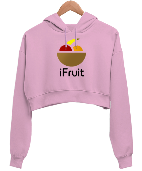 Tisho - I Fruit - Meyveler - Komik Pembe Kadın Crop Hoodie Kapüşonlu Sweatshirt