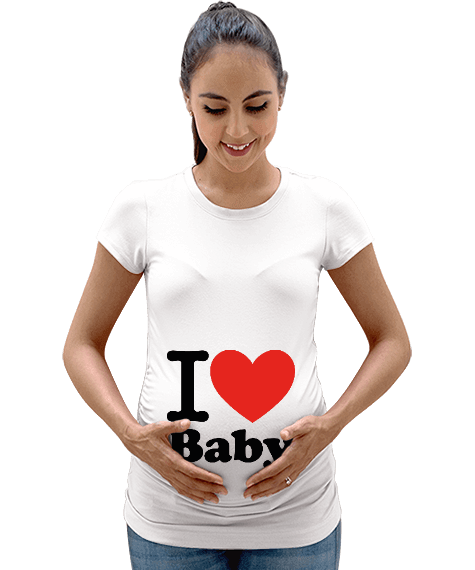 Tisho - I love baby yazılı hamile kadın tişort Kadın Hamile Tişört