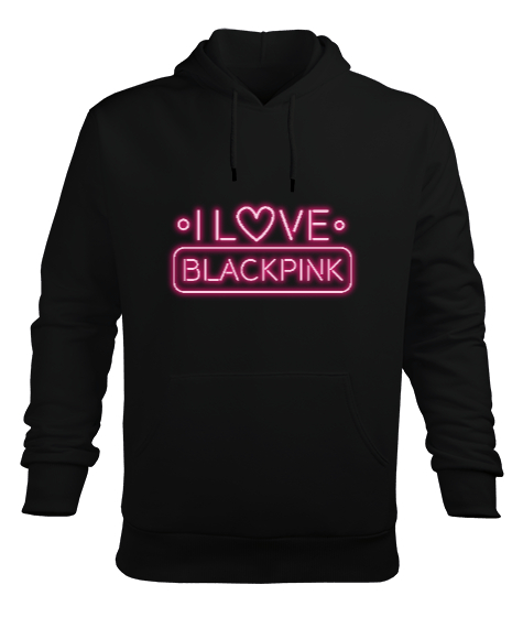 Tisho - I Love Blackpink Neon Tasarımı Siyah Erkek Kapüşonlu Hoodie Sweatshirt