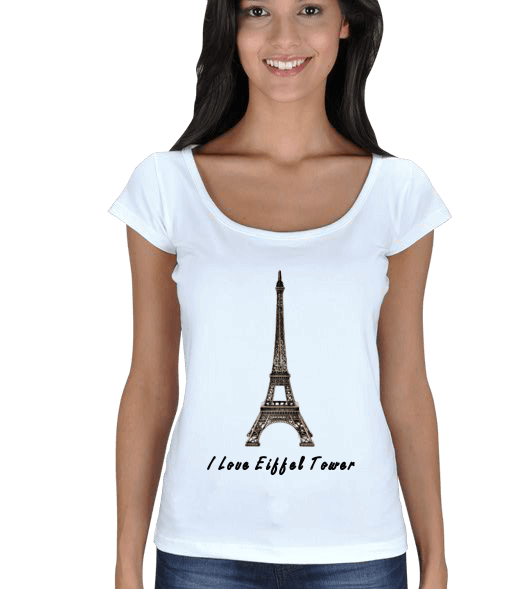 Tisho - I Love Eiffel Tower Kadın Açık Yaka
