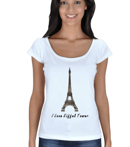 I Love Eiffel Tower Kadın Açık Yaka - Thumbnail