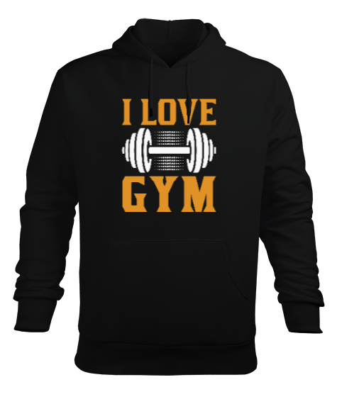 Tisho - I Love Gym Fitness Tasarım Baskılı Siyah Erkek Kapüşonlu Hoodie Sweatshirt