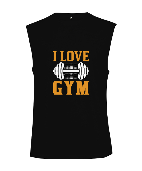 Tisho - I Love Gym Fitness Tasarım Baskılı Siyah Kesik Kol Unisex Tişört